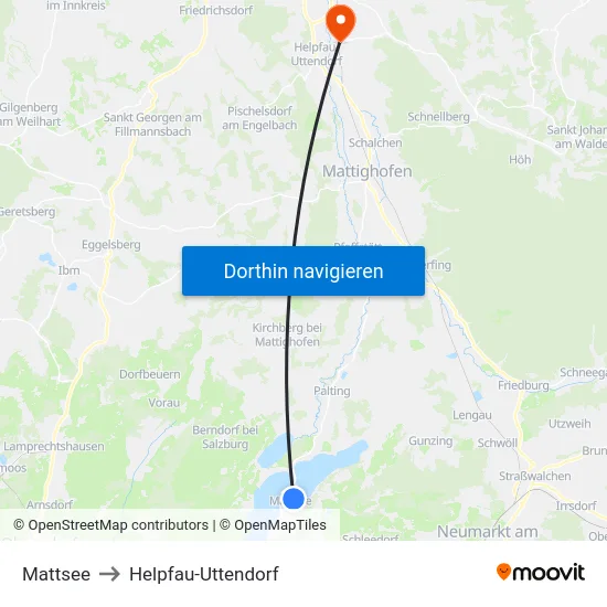 Mattsee to Helpfau-Uttendorf map