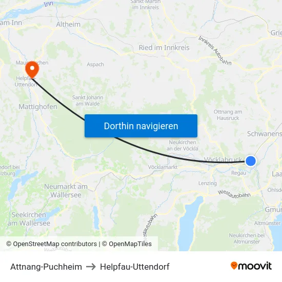 Attnang-Puchheim to Helpfau-Uttendorf map