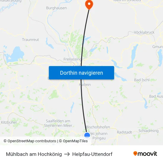 Mühlbach am Hochkönig to Helpfau-Uttendorf map