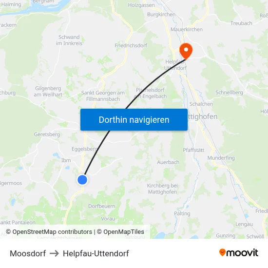 Moosdorf to Helpfau-Uttendorf map