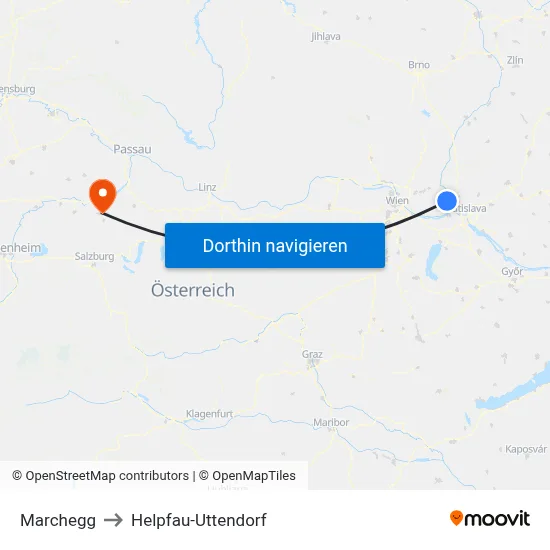 Marchegg to Helpfau-Uttendorf map