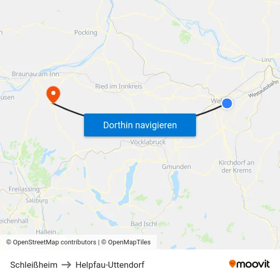 Schleißheim to Helpfau-Uttendorf map