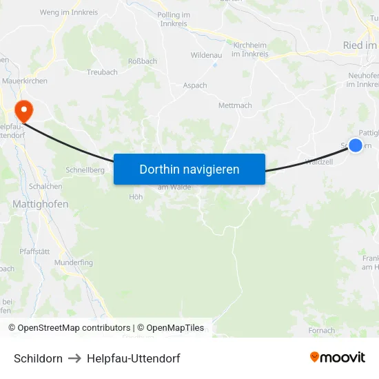 Schildorn to Helpfau-Uttendorf map