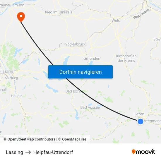 Lassing to Helpfau-Uttendorf map