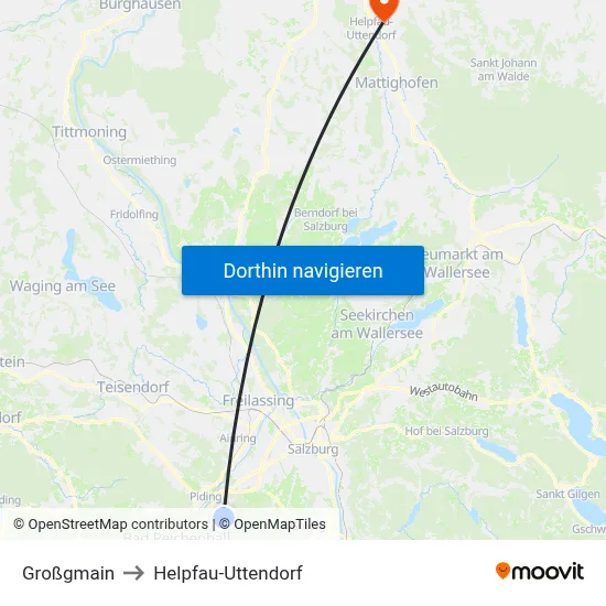 Großgmain to Helpfau-Uttendorf map