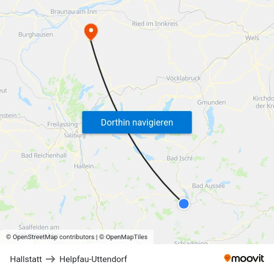 Hallstatt to Helpfau-Uttendorf map
