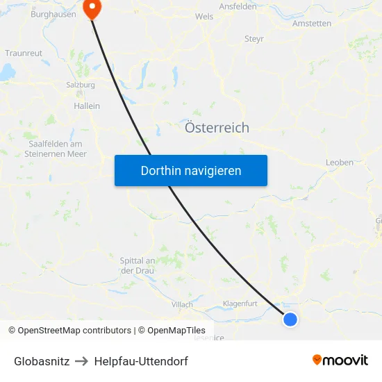 Globasnitz to Helpfau-Uttendorf map