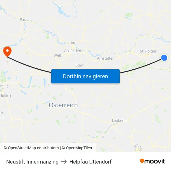 Neustift-Innermanzing to Helpfau-Uttendorf map