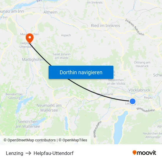 Lenzing to Helpfau-Uttendorf map