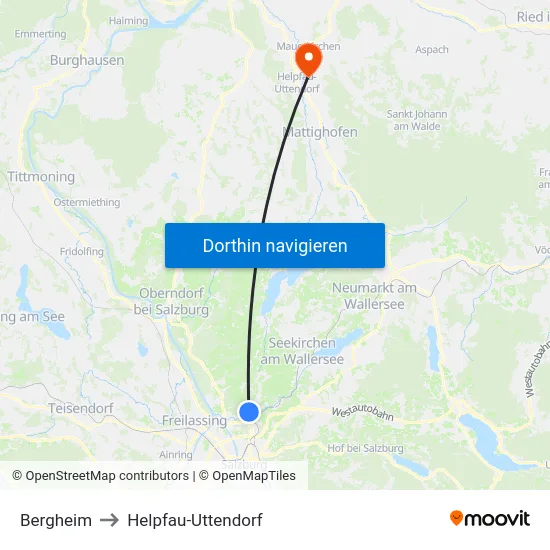 Bergheim to Helpfau-Uttendorf map