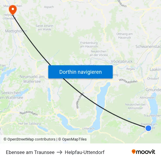 Ebensee am Traunsee to Helpfau-Uttendorf map