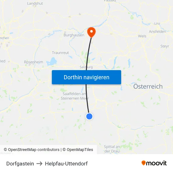 Dorfgastein to Helpfau-Uttendorf map
