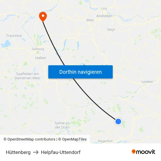 Hüttenberg to Helpfau-Uttendorf map