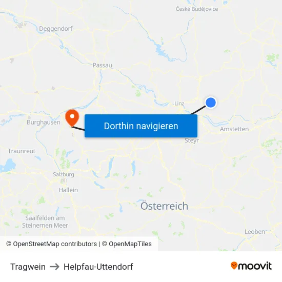 Tragwein to Helpfau-Uttendorf map