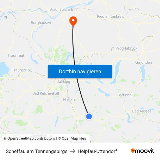 Scheffau am Tennengebirge to Helpfau-Uttendorf map
