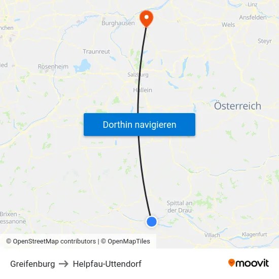 Greifenburg to Helpfau-Uttendorf map