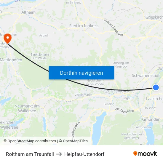 Roitham am Traunfall to Helpfau-Uttendorf map