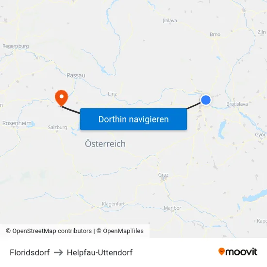 Floridsdorf to Helpfau-Uttendorf map