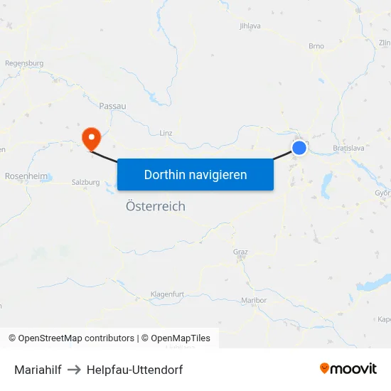 Mariahilf to Helpfau-Uttendorf map