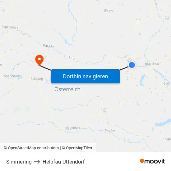 Simmering to Helpfau-Uttendorf map