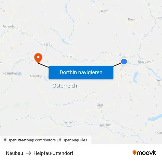 Neubau to Helpfau-Uttendorf map