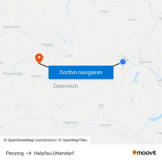 Penzing to Helpfau-Uttendorf map