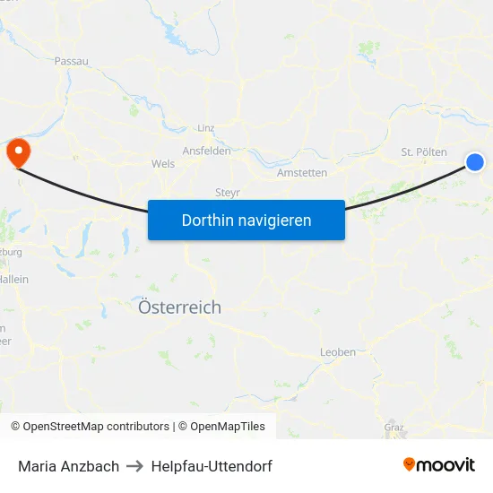 Maria Anzbach to Helpfau-Uttendorf map