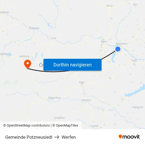 Gemeinde Potzneusiedl to Werfen map