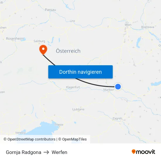 Gornja Radgona to Werfen map