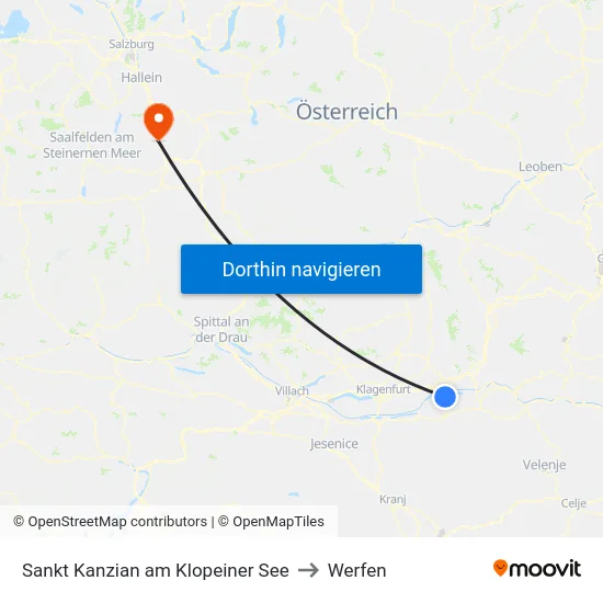 Sankt Kanzian am Klopeiner See to Werfen map