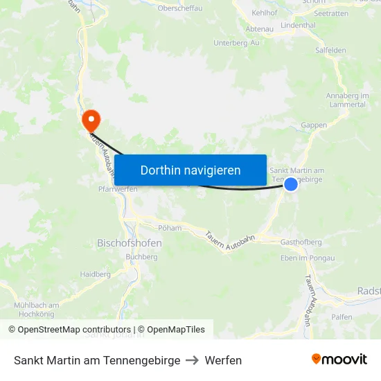 Sankt Martin am Tennengebirge to Werfen map
