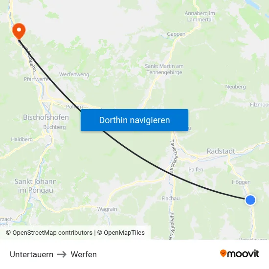 Untertauern to Werfen map