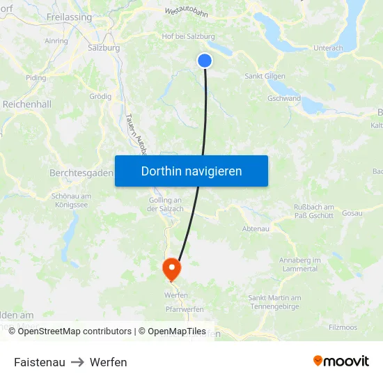 Faistenau to Werfen map