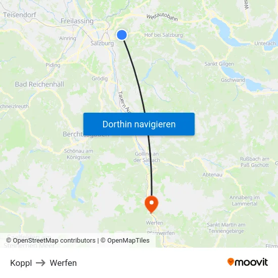 Koppl to Werfen map