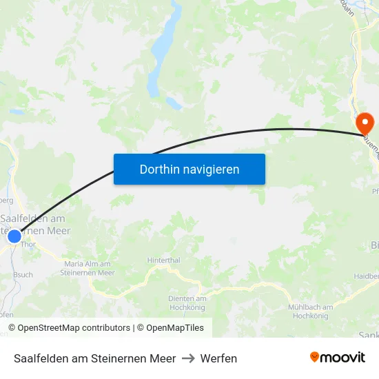 Saalfelden am Steinernen Meer to Werfen map
