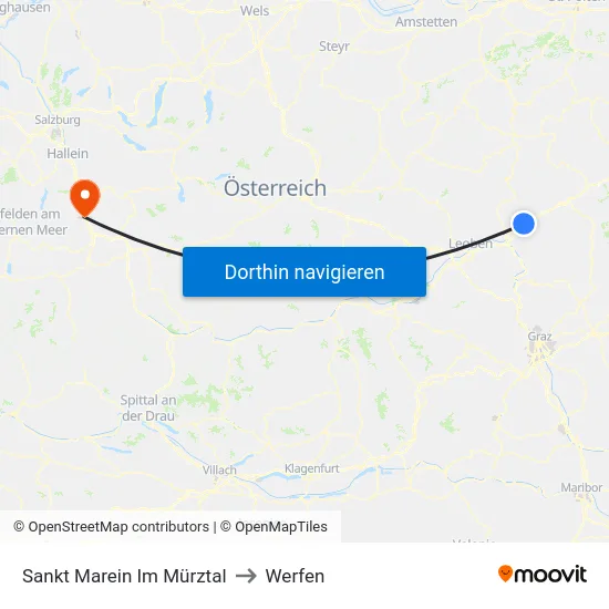 Sankt Marein Im Mürztal to Werfen map