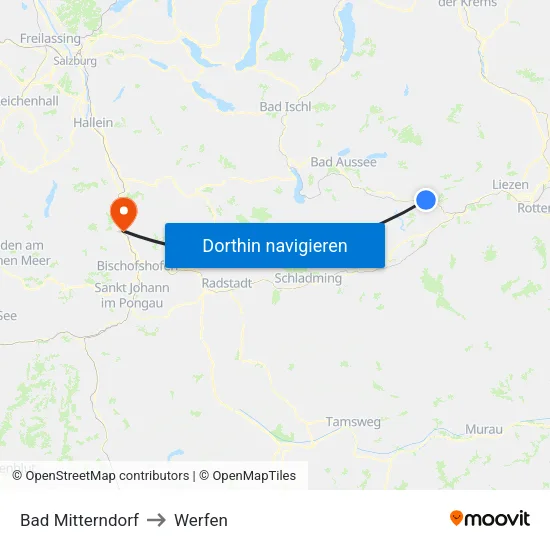 Bad Mitterndorf to Werfen map