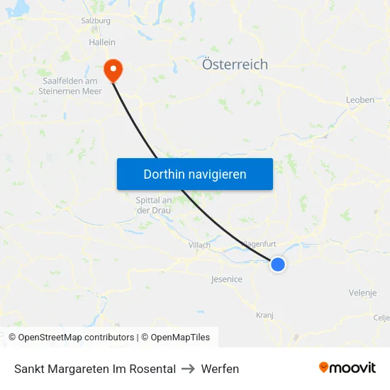 Sankt Margareten Im Rosental to Werfen map