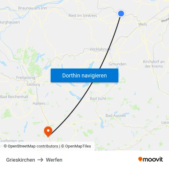 Grieskirchen to Werfen map