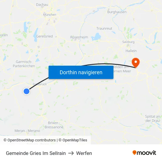 Gemeinde Gries Im Sellrain to Werfen map
