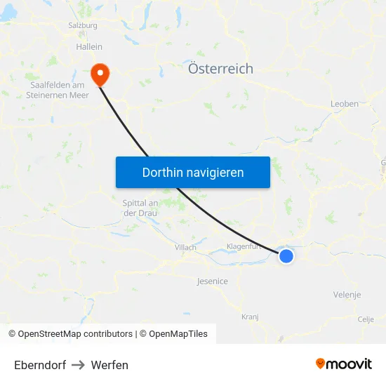 Eberndorf to Werfen map