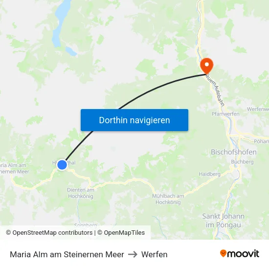 Maria Alm am Steinernen Meer to Werfen map