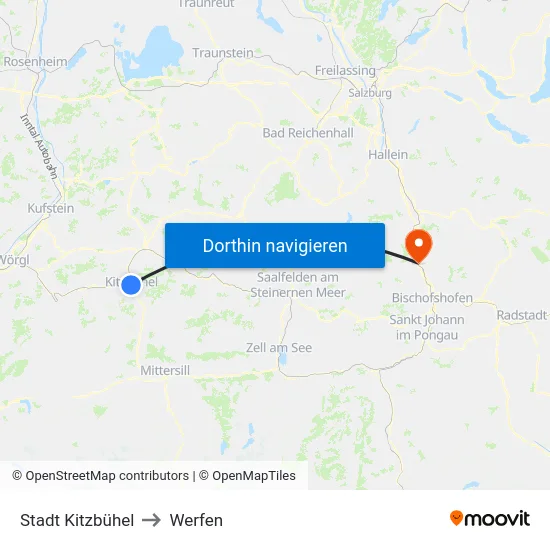 Stadt Kitzbühel to Werfen map