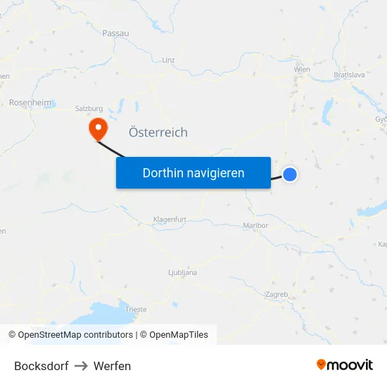 Bocksdorf to Werfen map