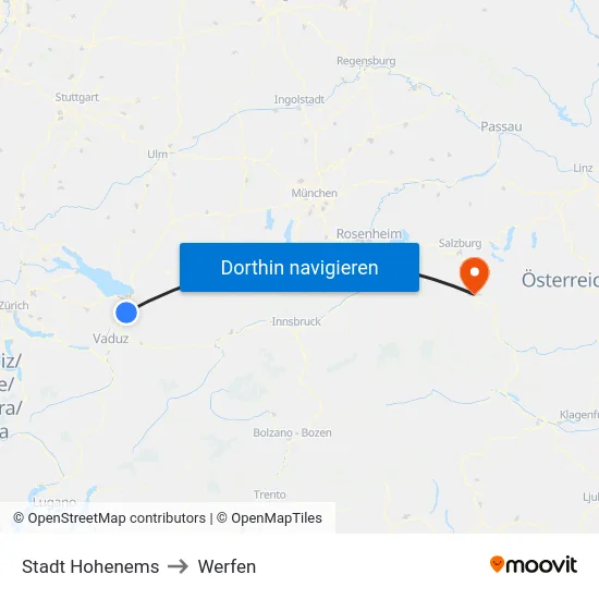 Stadt Hohenems to Werfen map