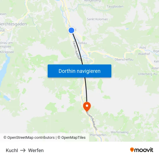 Kuchl to Werfen map