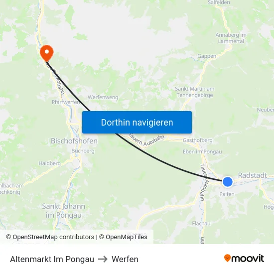 Altenmarkt Im Pongau to Werfen map