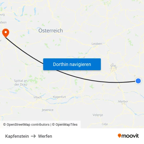 Kapfenstein to Werfen map