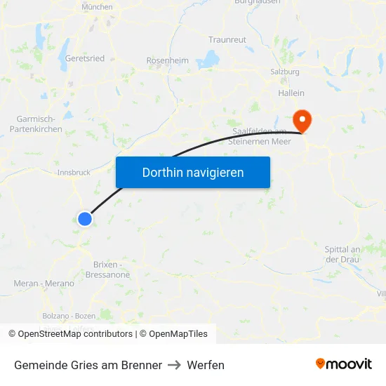 Gemeinde Gries am Brenner to Werfen map