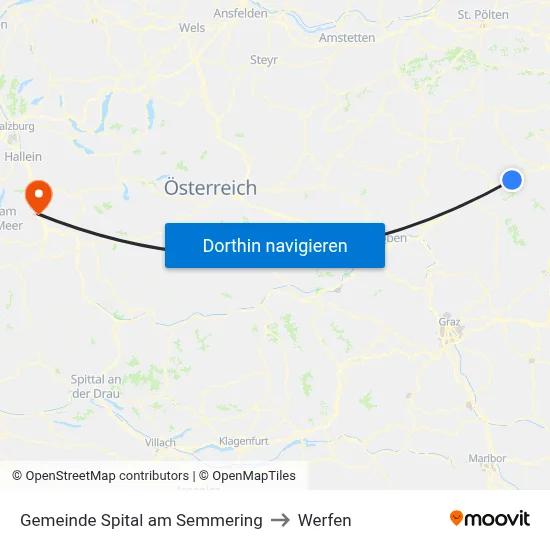 Gemeinde Spital am Semmering to Werfen map